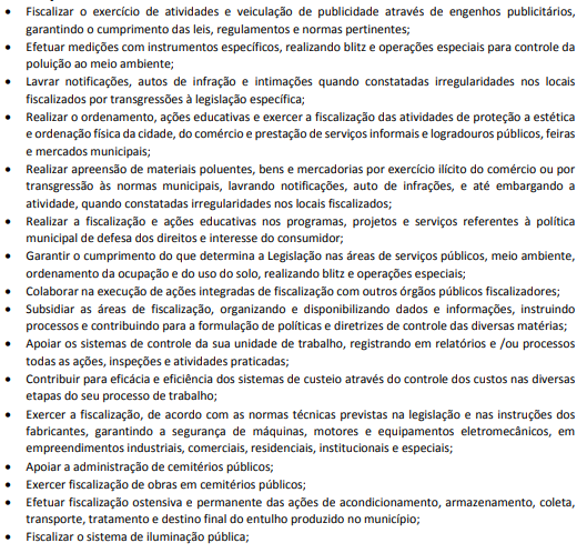 Atribuições de cargo do Concurso Agente de Fiscalização de Salvador Atribuições de cargo do Concurso Agente de Fiscalização de Salvador